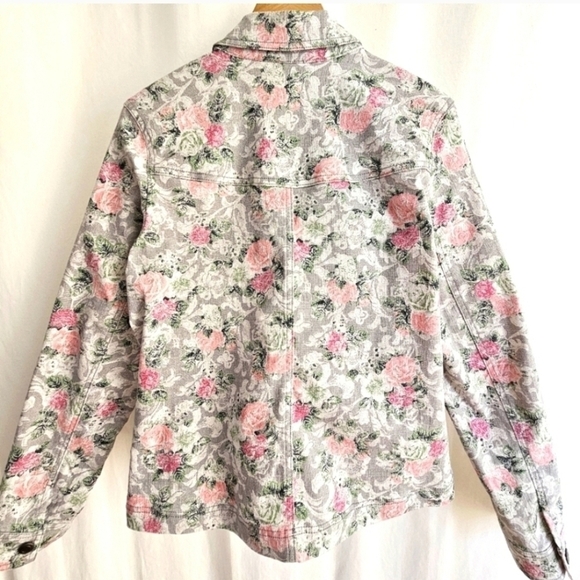 Northern Reflections Grey & Pink Floral Jacquard Button Jacket - Picture 12 of 16